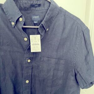 NEW W tags JCrew men’s linen classic navy shirt size M perfect condition